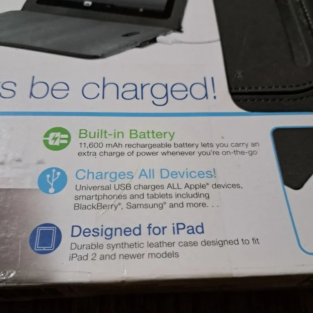New Just in Case iPad Case with Built In Battery Rechargeable Power Case